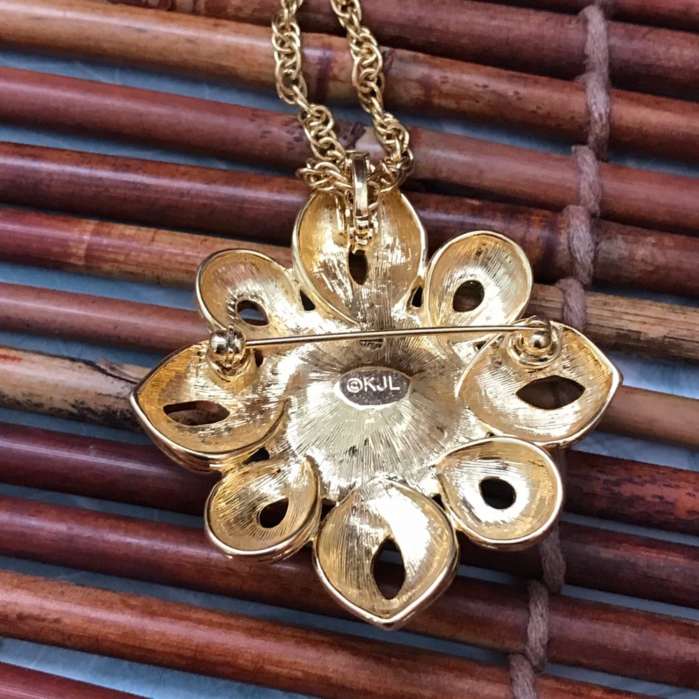Kennth Jay Lane Gold Tone Chain with Brooch/Pin Pendant Purple Stone 30” - Picture 5 of 12